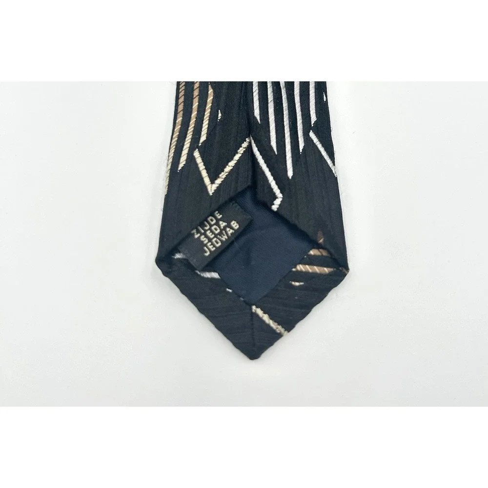 Louis Dell'Olio Made in‎ Italy Silk Men's Neck Tie Black Geometric 3.75W 60 L